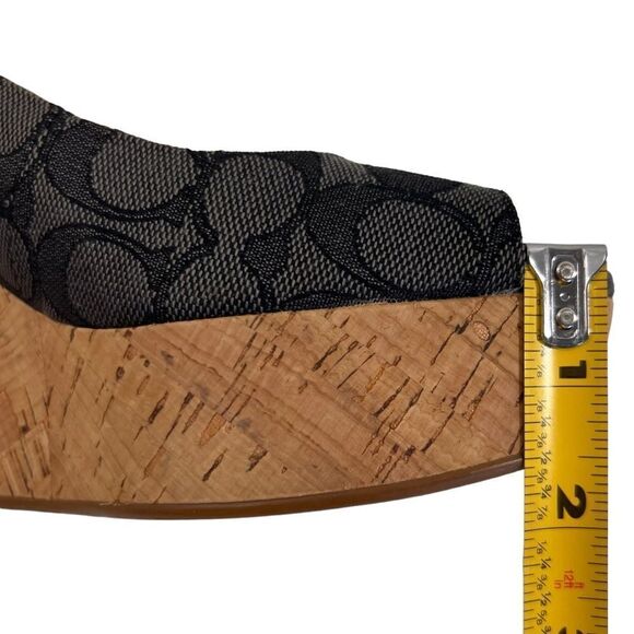Coach Ferry Wedge Jacquard Monogram Black/Smoke/Black Cork Shoes - Picture 10 of 16